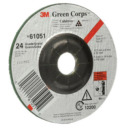 Green Corps Flexible Grinding Wheel, 5" x 1/4", 7/8" Arbor, Ceramic, Type 1 Equipment World