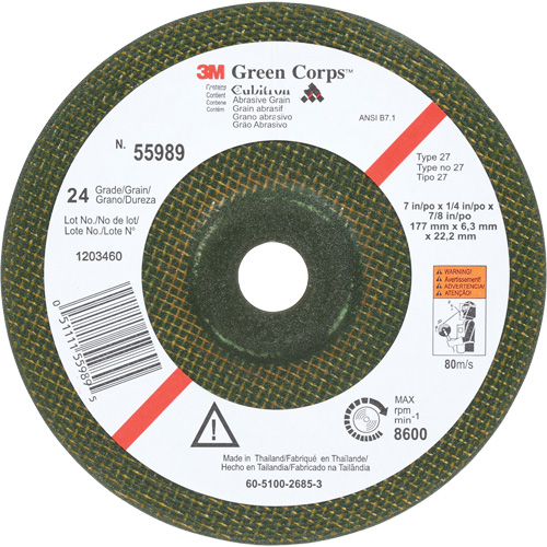Green Corps Flexible Grinding Wheel, 7" x 1/4", 7/8" Arbor, Ceramic, Type 1 Equipment World