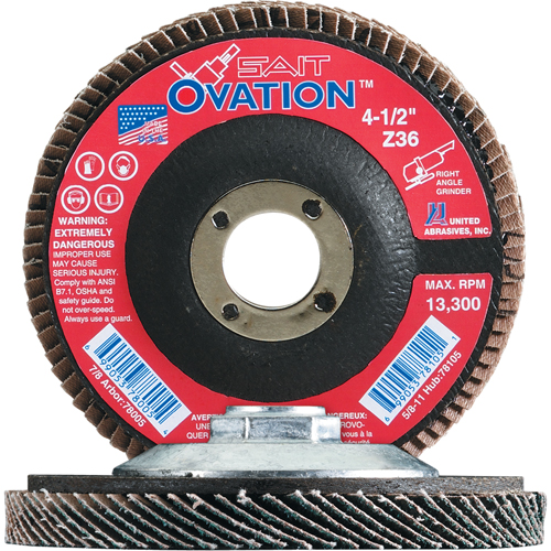 Ovation Flap Disc, 4-1/2" x 7/8", Type 27, 36 Grit, Zirconium Equipment World