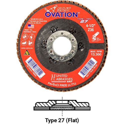Ovation Flap Disc, 5" x 7/8", Type 27, 36 Grit, Zirconium Equipment World