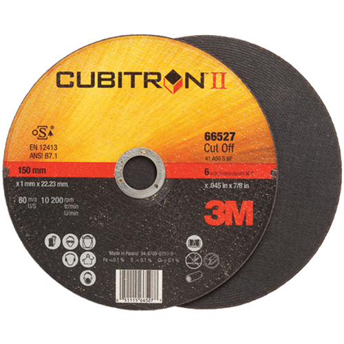 Cubitron II Cut-Off Wheel, 6" x 0.045"/0.05", 7/8" Arbor, Type 27, Ceramic, 10200 RPM Equipment World