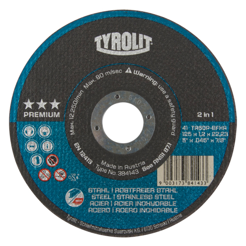 Premium 2 In 1 Thincut Cut-Off Wheel, 5" x 0.045", 7/8" Arbor, Type 1, Aluminum Oxide, 12250 RPM Equipment World