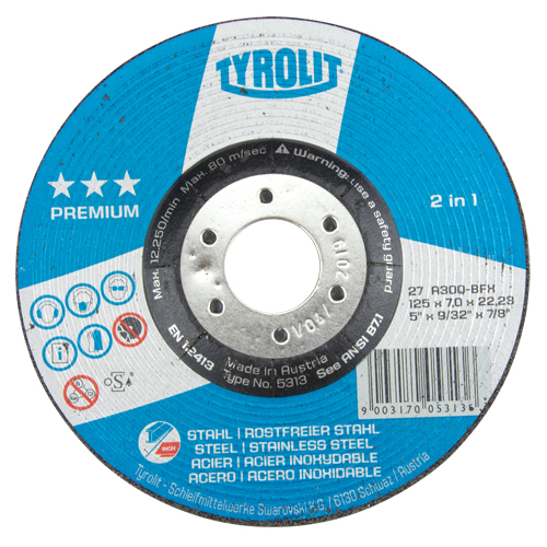 Premium 2-in-1 Grinding Wheel, 5" x 9/32", 7/8" Arbor, Type 27 Equipment World