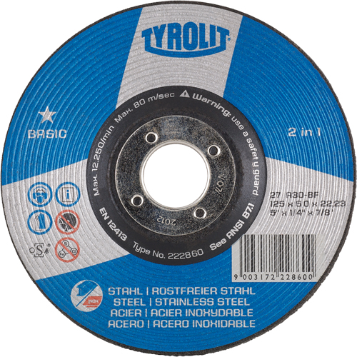 Basic 2-in-1 Grinding Wheel, 4-1/2" x 1/4", 7/8" Arbor, Type 27 Equipment World