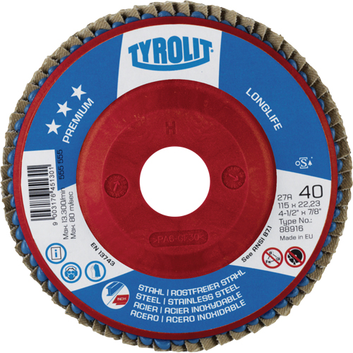 Long Life Flap Disc, 4-1/2" x 7/8", Type 27, 40 Grit, Zirconium Equipment World