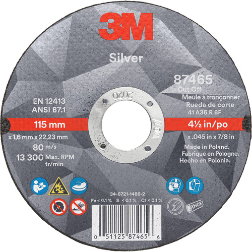 Silver Cut-Off Wheel, 4-1/2" x 0.045", 7/8" Arbor, Type 1, Ceramic, 13300 RPM Equipment World