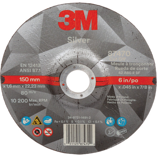 Silver Cut-Off Wheel, 6" x 0.045", 7/8" Arbor, Type 27, Ceramic, 10200 RPM Equipment World