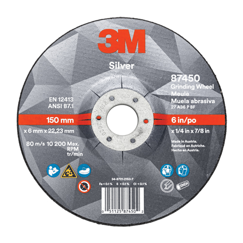Silver Depressed Centre Grinding Wheel, 4-1/2" x 1/4", 7/8" Arbor, Ceramic, Type 27 Equipment World