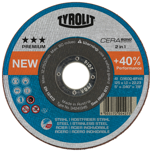 Cerabond Cutting Disc, 5" x 0.045", 7/8" Arbor, Type 1, Ceramic, 12250 RPM Equipment World