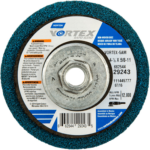 Vortex Rapid Blend Non-Woven Depressed Center Abrasive Disc, 4-1/2" Dia., 100-120 Grit, Aluminum Oxide Equipment World