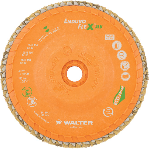 Enduro-Flex Alu Spin-On Flap Disc, 4-1/2" x 5/8"-11, Type 27, 40 Grit, Zirconia Alumina Equipment World