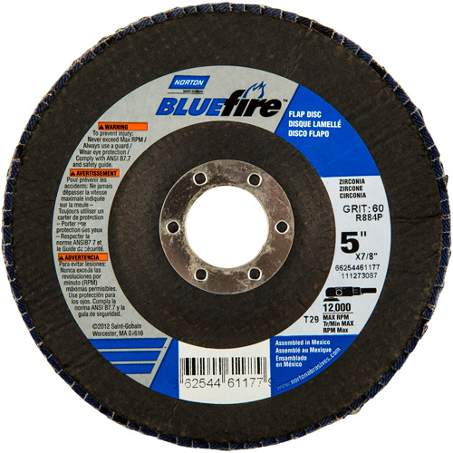BlueFire Flap Disc, 5" x 7/8", Type 29, 36 Grit, Zirconia Alumina Equipment World