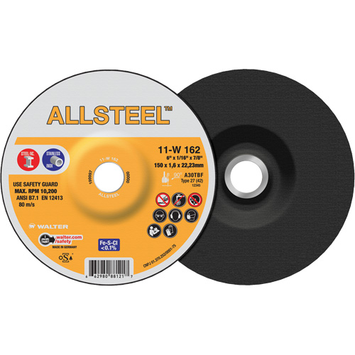 AllSteel Cut-Off Wheel, 6" x 1/16", 7/8" Arbor, Type 27, Aluminum Oxide, 10200 RPM Equipment World