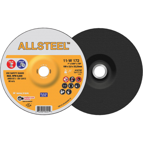 AllSteel Cut-Off Wheel, 7" x 5/64", 7/8" Arbor, Type 27, Aluminum Oxide, 8500 RPM Equipment World