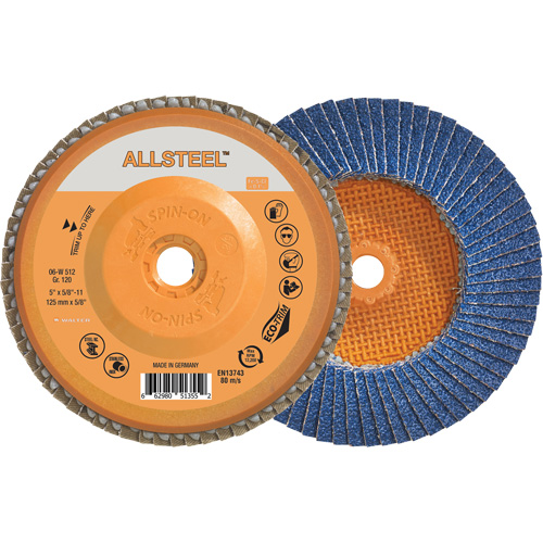 AllSteel Flap Disc, 5" x 5/8"-11, Type 27, 120 Grit, Zirconia Alumina Equipment World