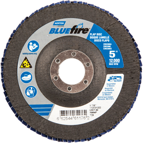 Disque &agrave; lamelles Bluefire, 5" x 7/8", Type 29, Grain 40, Alumine de zirconium Equipment World