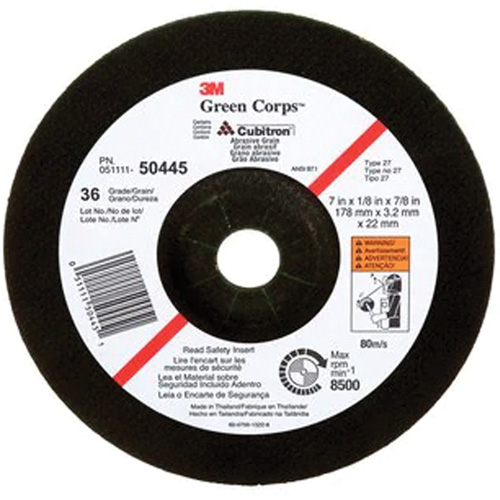 Green Corps Depressed Centre Wheel, 7" x 1/8", 7/8" Arbor, Ceramic, Type 27 Equipment World