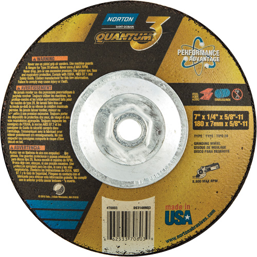 Quantum3 SG Saucer Wheel, 7" x 1/4", 5/8"-11 Arbor, Ceramic Alumina, Type 28 Equipment World