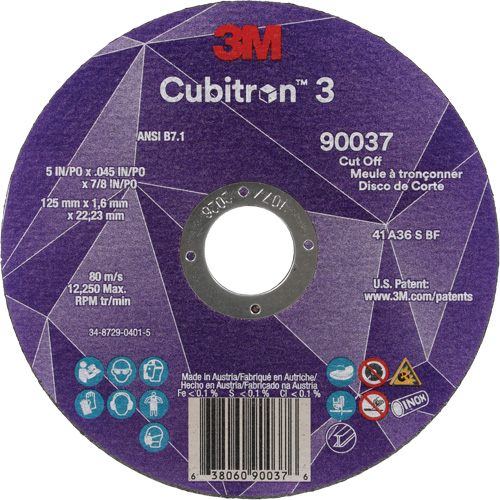 Cubitron 3 Cut-Off Wheel, 5" x 0.045", 7/8" Arbor, Type 1, Ceramic, 12250 RPM Equipment World
