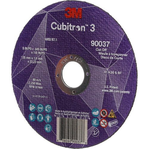 Cubitron 3 Cut-Off Wheel, 5" x 0.045", 7/8" Arbor, Type 1, Ceramic, 12250 RPM Equipment World
