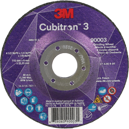 Cubitron 3 Depressed Centre Grinding Wheel, 4-1/2" x 1/4", 7/8" Arbor, Ceramic, Type T27 Equipment World