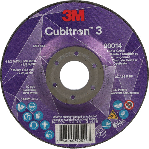 Cubitron 3 Cut & Grind Wheel, 4-1/2" x 5/32", 7/8" Arbor, Type T27, 36+ Grit, Ceramic Equipment World
