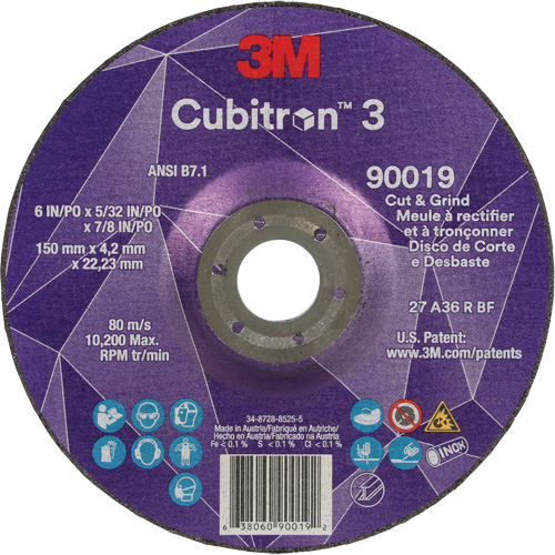 Cubitron 3 Cut & Grind Wheel, 6" x 5/32", 7/8" Arbor, Type T27, 36+ Grit, Ceramic Equipment World