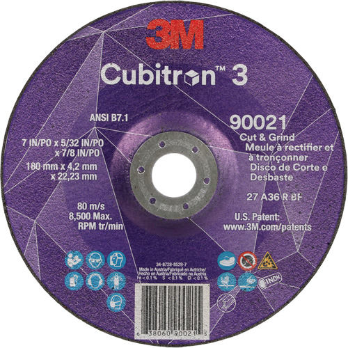Cubitron 3 Cut & Grind Wheel, 7" x 5/32", 7/8" Arbor, Type T27, 36+ Grit, Ceramic Equipment World