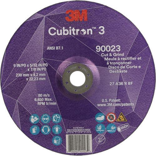 Cubitron 3 Cut & Grind Wheel, 9" x 5/32", 7/8" Arbor, Type T27, 36+ Grit, Ceramic Equipment World