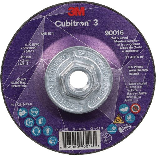 Cubitron 3 Cut & Grind Wheel, 4-1/2" x 5/32", 5/8"-11 Arbor, Type T27, 36+ Grit, Ceramic Equipment World