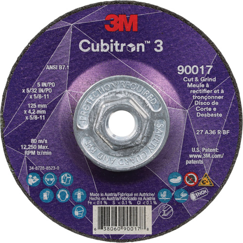 Cubitron 3 Cut & Grind Wheel, 5" x 5/32", 5/8"-11 Arbor, Type T27, 36+ Grit, Ceramic Equipment World
