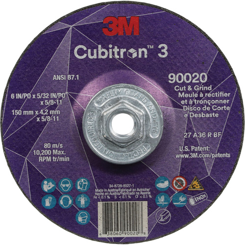 Cubitron 3 Cut & Grind Wheel, 6" x 5/32", 5/8"-11 Arbor, Type T27, 36+ Grit, Ceramic Equipment World
