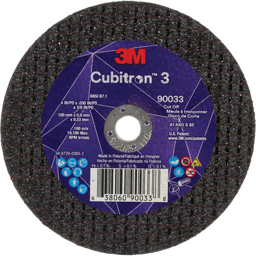 Meule &agrave; tronçonner Cubitron 3, 4" x 0,035", Arbre de 3/8", Type T1, C&eacute;ramique, 21000 Tr/min Equipment World