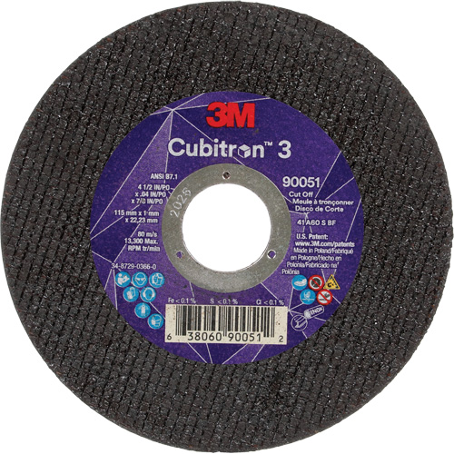 Meule &agrave; tronçonner Cubitron 3, 4-1/2" x 0,04", Arbre de 7/8", Type T1, C&eacute;ramique, 13 300 Tr/min Equipment World