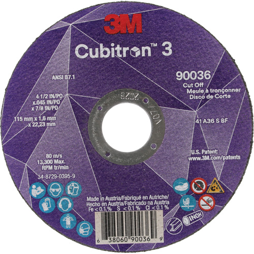 Cubitron 3 Cut-Off Wheel, 4-1/2" x 0.045", 7/8" Arbor, Type T1, Ceramic, 13300 RPM Equipment World