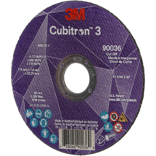 Cubitron 3 Cut-Off Wheel, 4-1/2" x 0.045", 7/8" Arbor, Type T1, Ceramic, 13300 RPM Equipment World