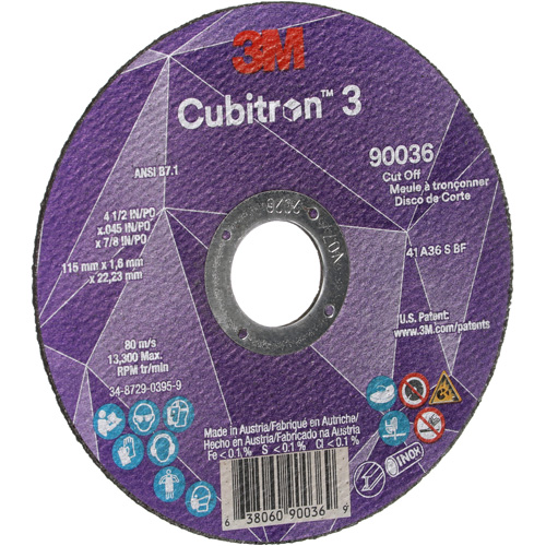 Cubitron 3 Cut-Off Wheel, 4-1/2" x 0.045", 7/8" Arbor, Type T1, Ceramic, 13300 RPM Equipment World