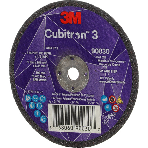 Cubitron 3 Cut-Off Wheel, 3" x 0.035", 1/4" Arbor, Type T1, Ceramic, 21000 RPM Equipment World