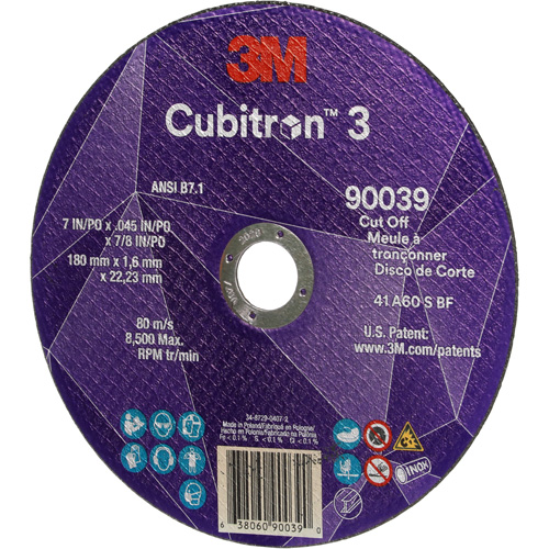 Cubitron 3 Cut-Off Wheel, 7" x 0.09", 7/8" Arbor, Type T27, Ceramic, 8500 RPM Equipment World
