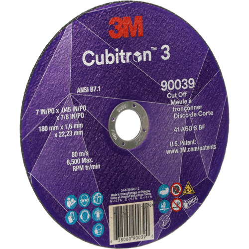Cubitron 3 Cut-Off Wheel, 7" x 0.09", 7/8" Arbor, Type T27, Ceramic, 8500 RPM Equipment World