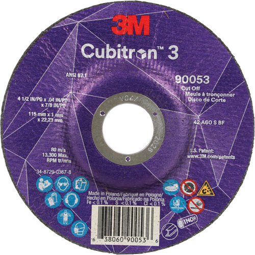 Cubitron 3 Cut-Off Wheel, 4-1/2" x 0.04", 7/8" Arbor, Type T27, Ceramic, 13300 RPM Equipment World