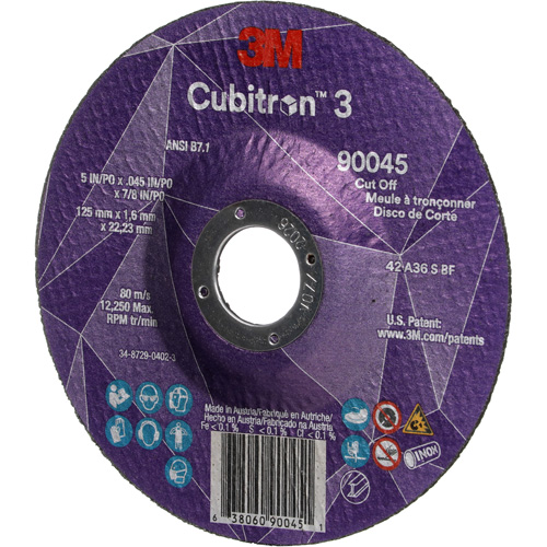 Cubitron 3 Cut-Off Wheel, 5" x 0.045", 7/8" Arbor, Type T27, Ceramic, 12250 RPM Equipment World