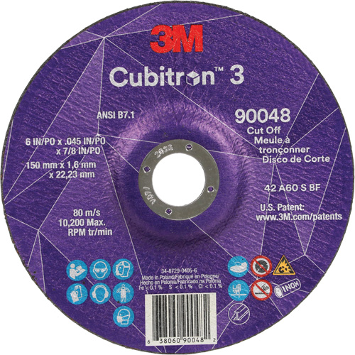 Cubitron 3 Cut-Off Wheel, 6" x 0.045", 7/8" Arbor, Type T27, Ceramic, 10200 RPM Equipment World