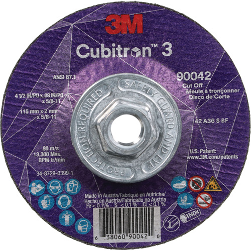 Cubitron 3 Cut-Off Wheel, 4-1/2" x 0.09", 5/8"-11 Arbor, Type T27, Ceramic, 13300 RPM Equipment World