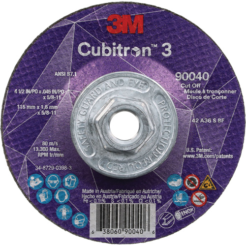 Meule &agrave; tronçonner Cubitron 3, 4-1/2" x 0,045", Arbre de 5/8"-11, Type T27, C&eacute;ramique, 13 300 Tr/min Equipment World