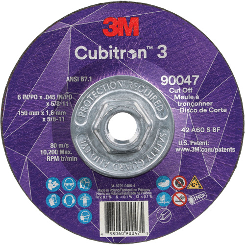 Meule &agrave; tronçonner Cubitron 3, 6" x 0,045", Arbre de 5/8"-11, Type T27, C&eacute;ramique, 10 200 Tr/min Equipment World