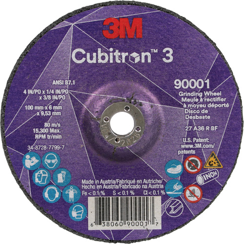 Cubitron 3 Depressed Centre Grinding Wheel, 4" x 1/4", 3/8" Arbor, Ceramic, Type T27 Equipment World