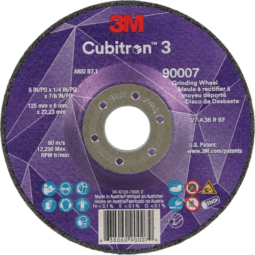 Cubitron 3 Depressed Centre Grinding Wheel, 5" x 1/4", 7/8" Arbor, Ceramic, Type T27 Equipment World