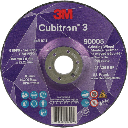 Cubitron 3 Depressed Centre Grinding Wheel, 6" x 1/4", 7/8" Arbor, Ceramic, Type T27 Equipment World