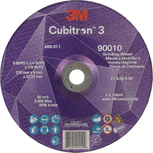 Cubitron 3 Depressed Centre Grinding Wheel, 9" x 1/4", 7/8" Arbor, Ceramic, Type T27 Equipment World